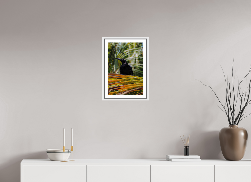 30 x 45 cm, Framed white with border A bird among the trees