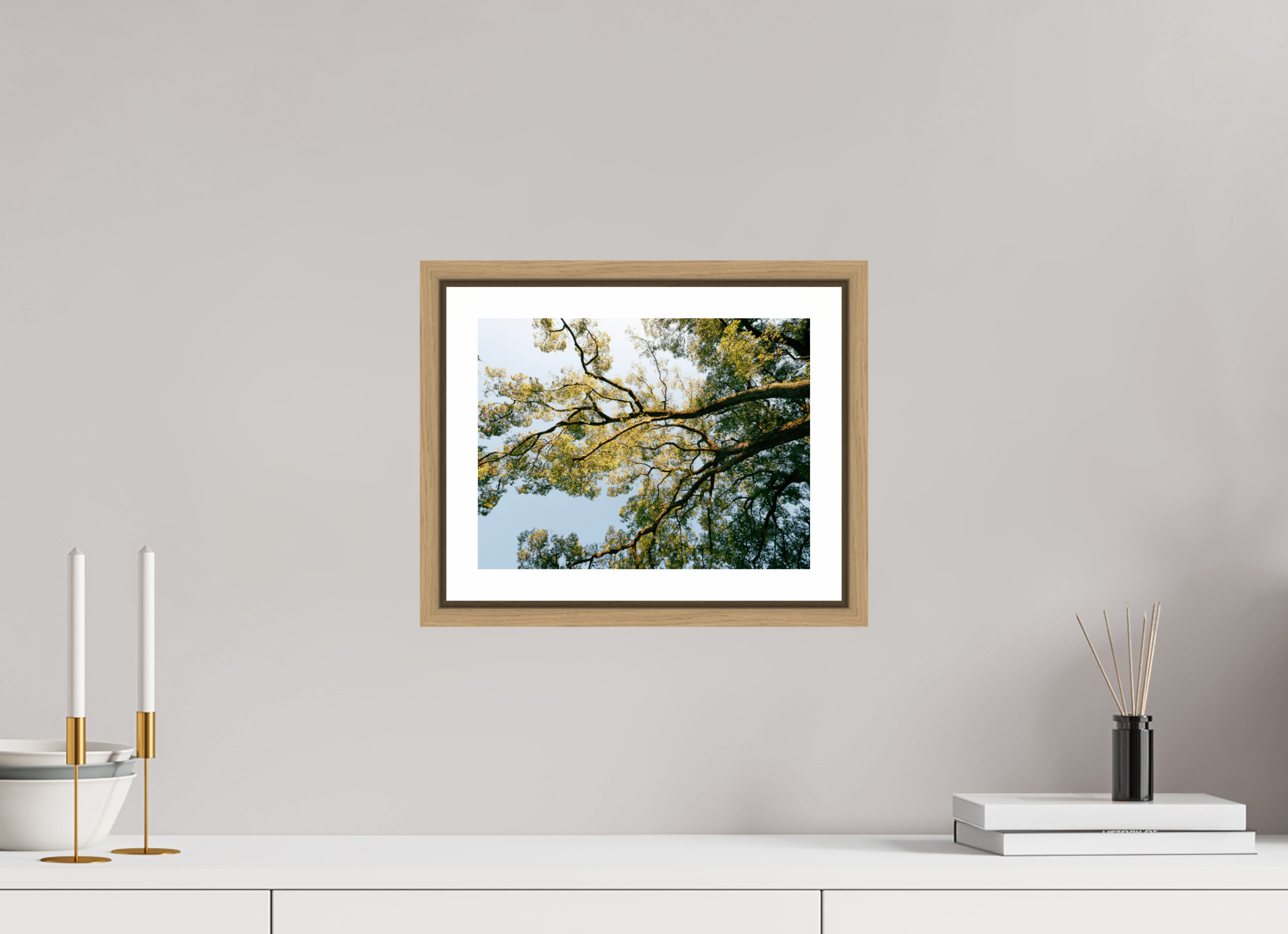 28 x 21 cm, Framed natural oak with border A big Japanese tree