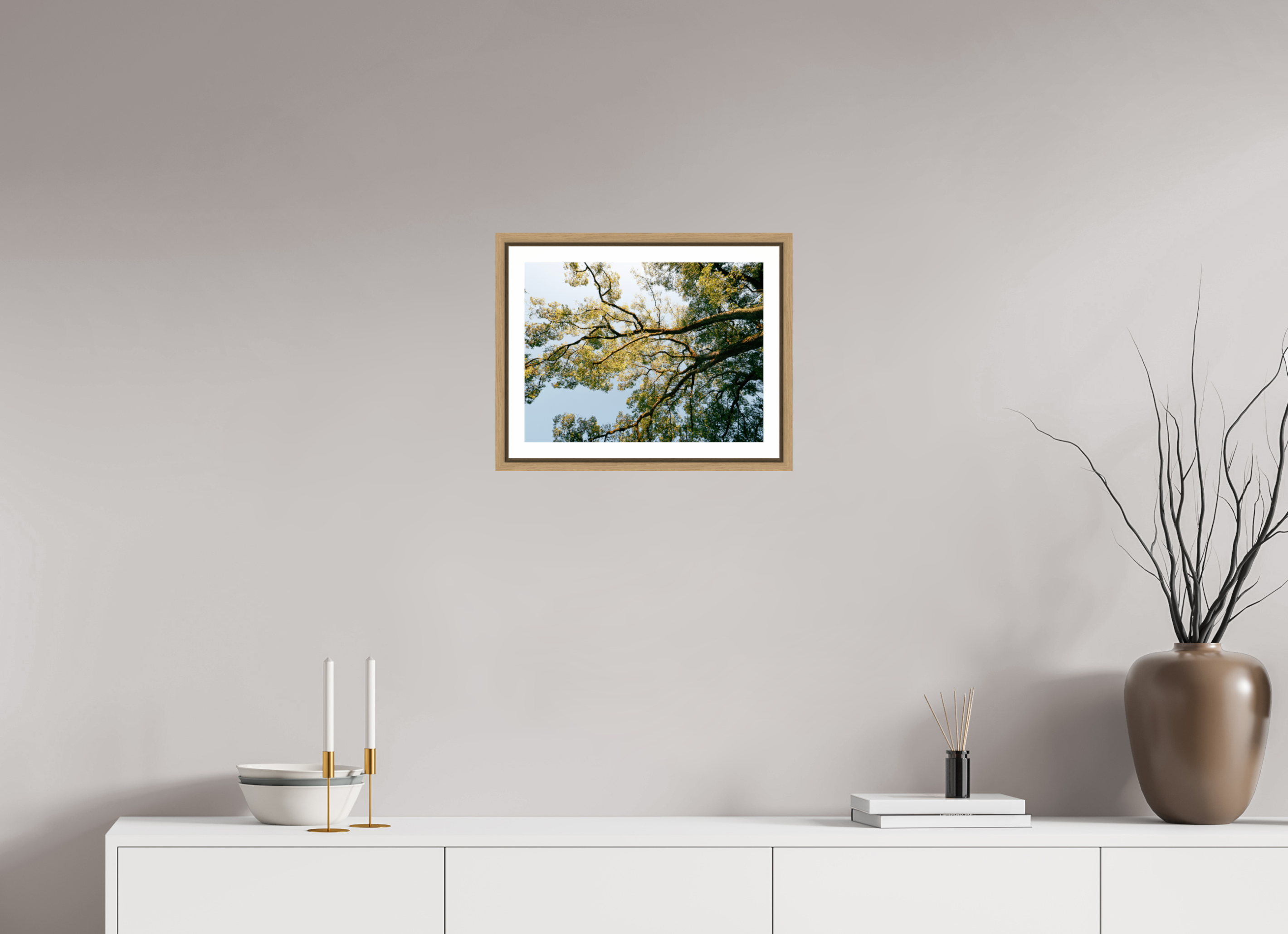 40 x 30 cm, Framed natural oak with border A big Japanese tree