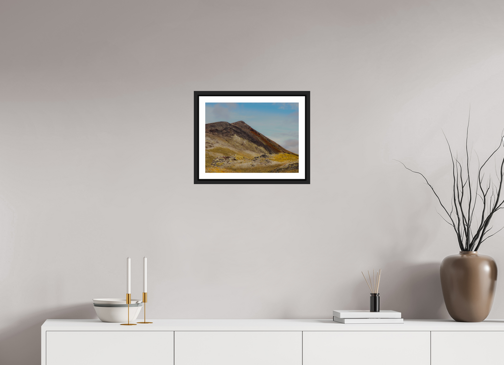 40 x 30 cm, Framed black matte with border Mountainous Iceland