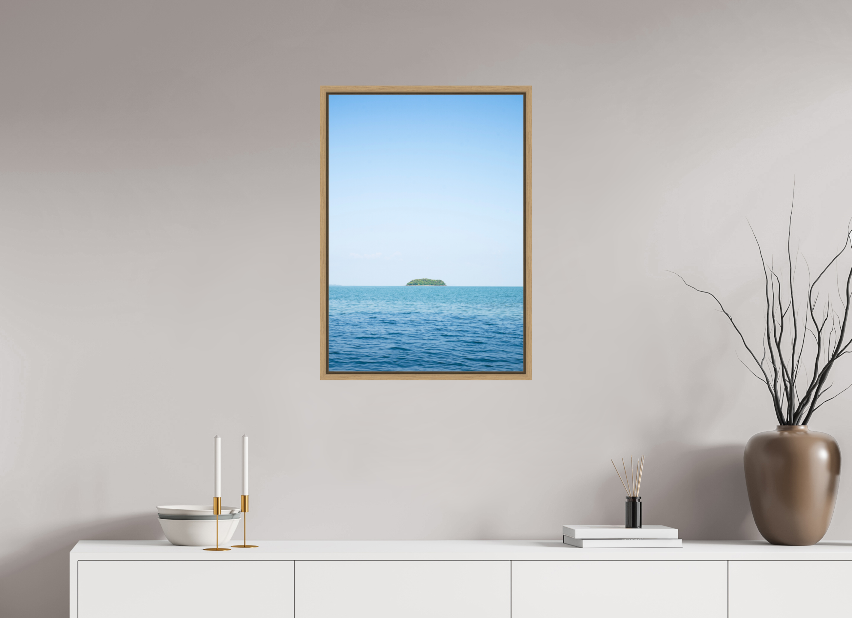 50 x 71,1 cm, Framed natural oak fullbleed An island off of Thailand