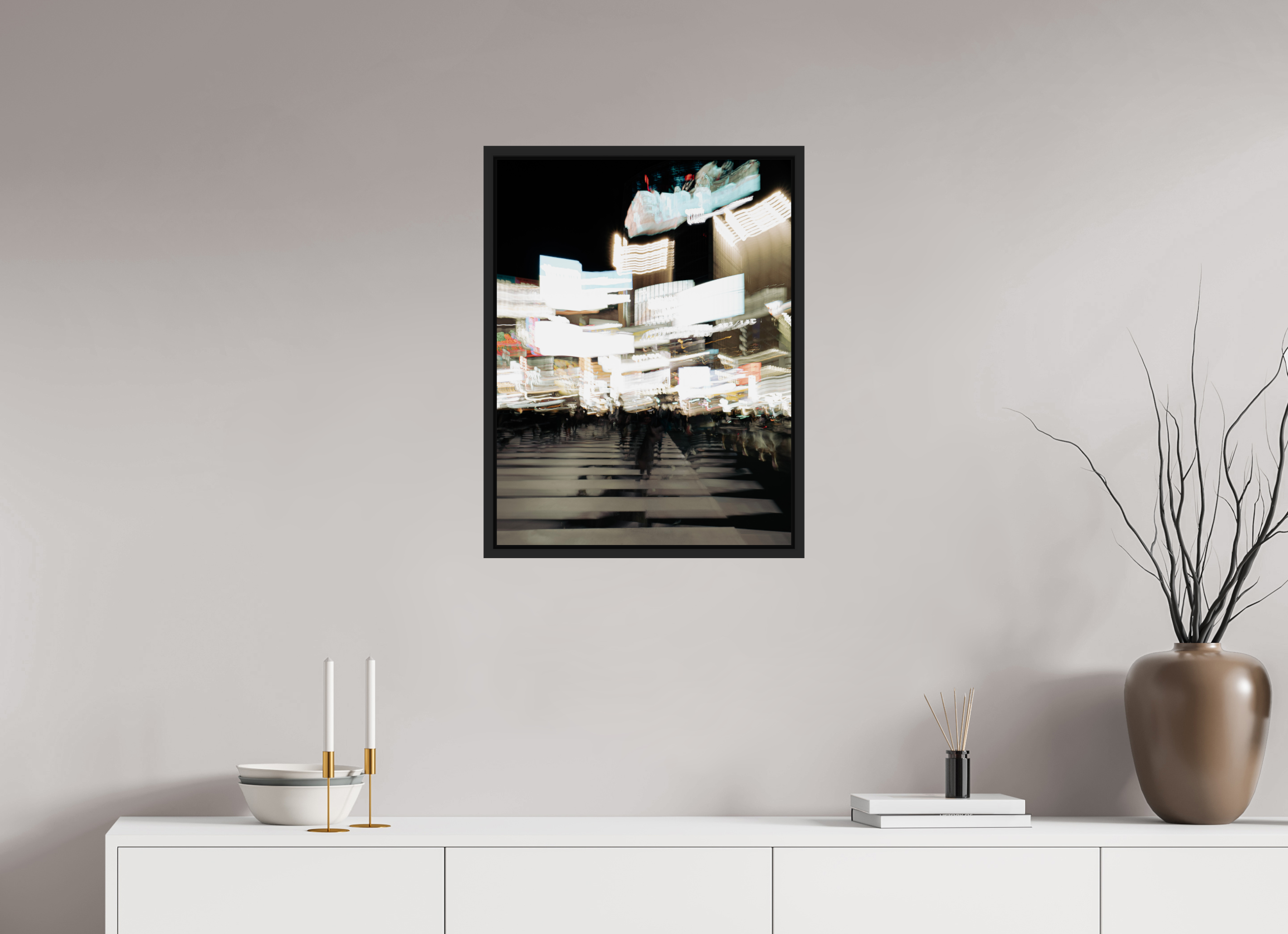 50 x 65,5 cm, Framed black matte fullbleed - Fuji Crystal Archive glossy Acrylic glass glossy Blurred Shibuya