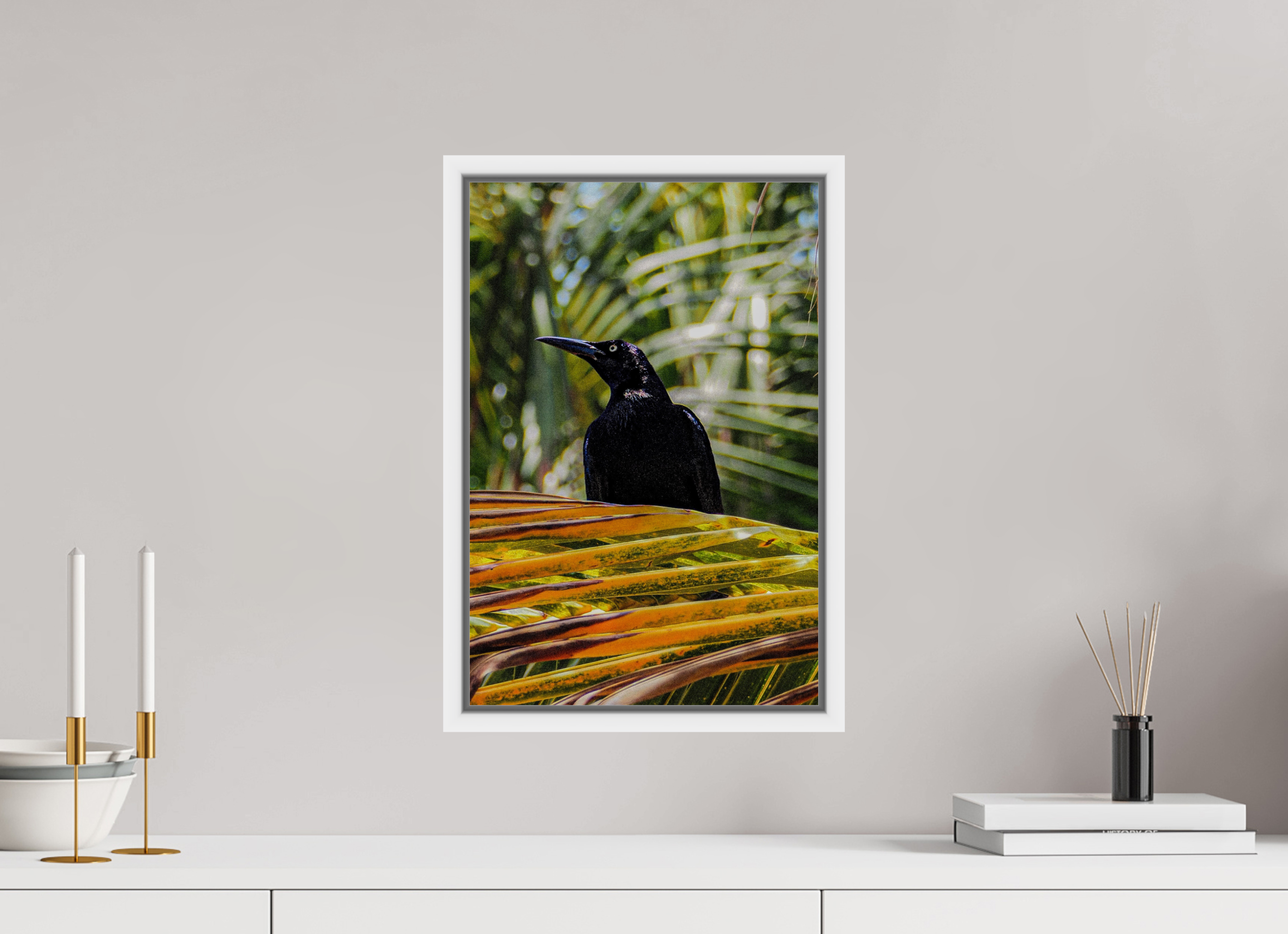 30 x 45 cm, Framed white fullbleed A bird among the trees