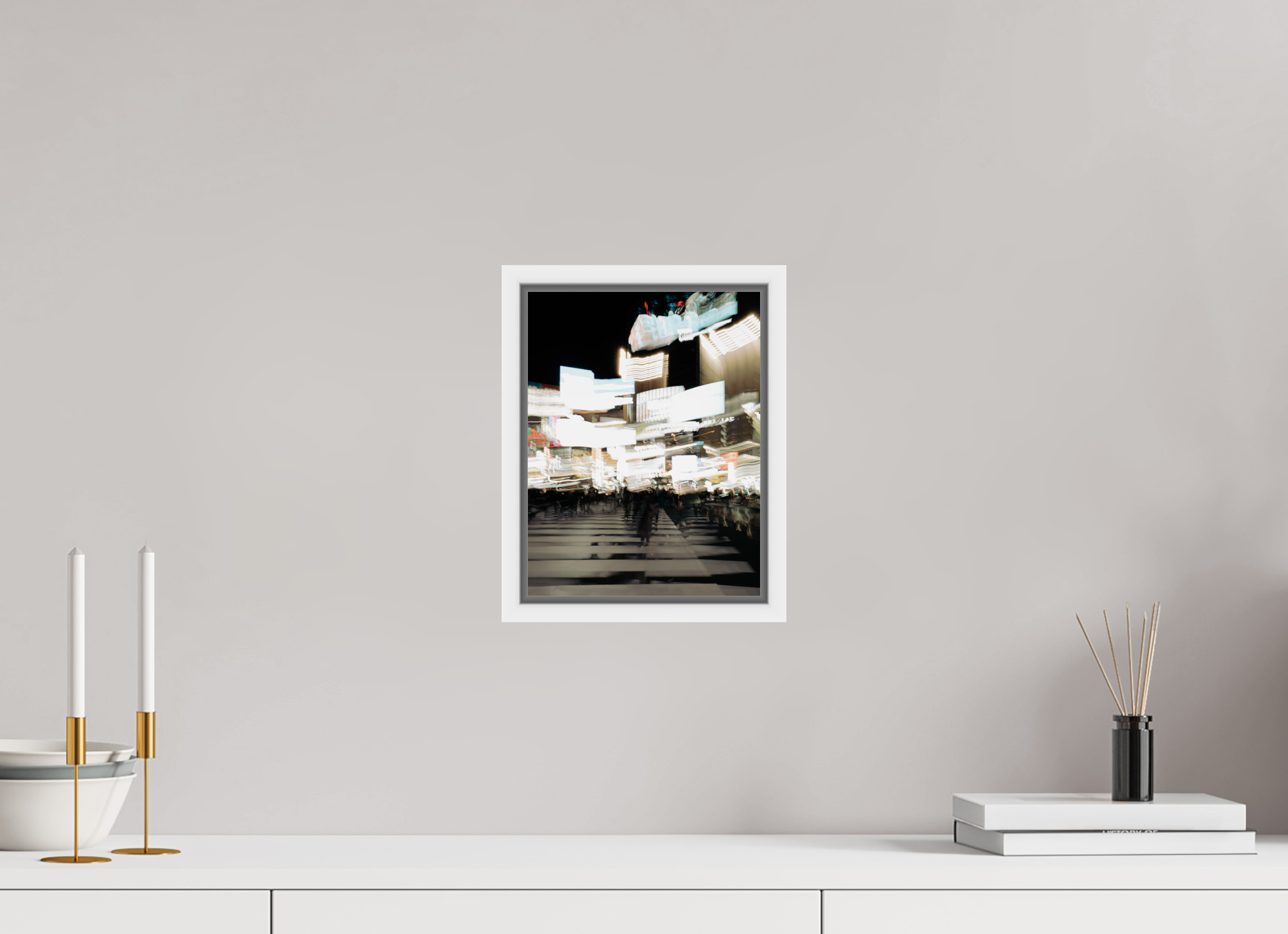 20 x 26,2 cm, Framed white fullbleed - Fuji Crystal Archive glossy Acrylic glass glossy Blurred Shibuya