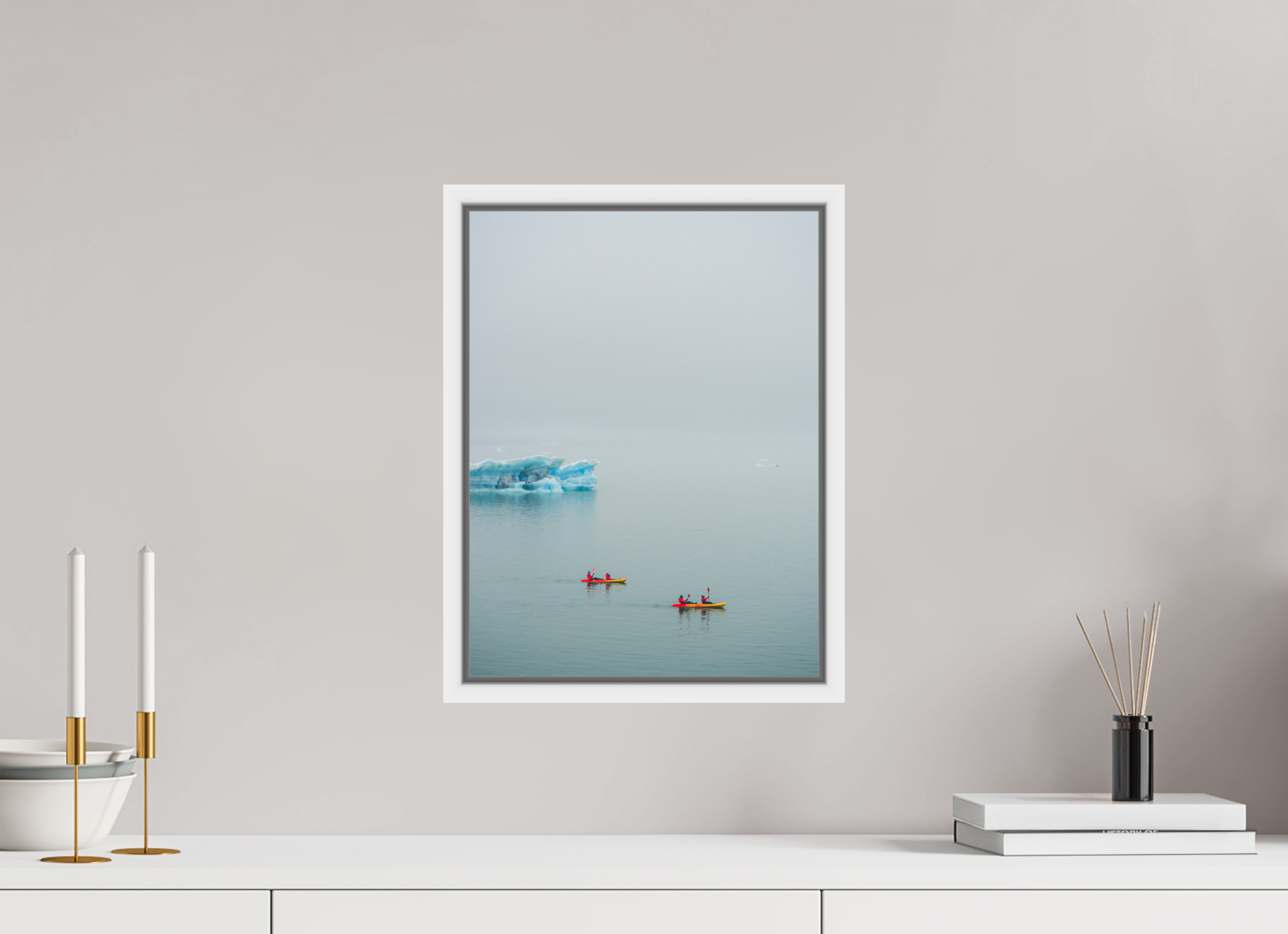 30 x 40 cm, Framed white fullbleed Two canoes