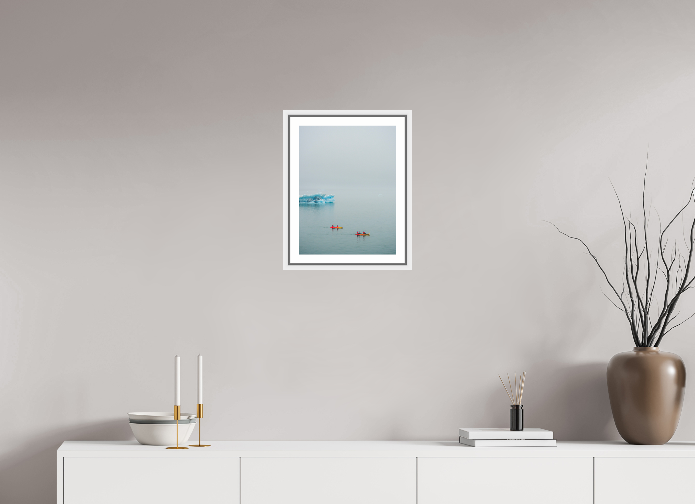 30 x 40 cm, Framed white with border Two canoes