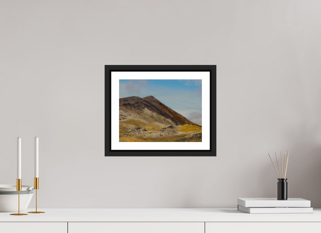 28 x 21 cm, Framed black matte with border Mountainous Iceland