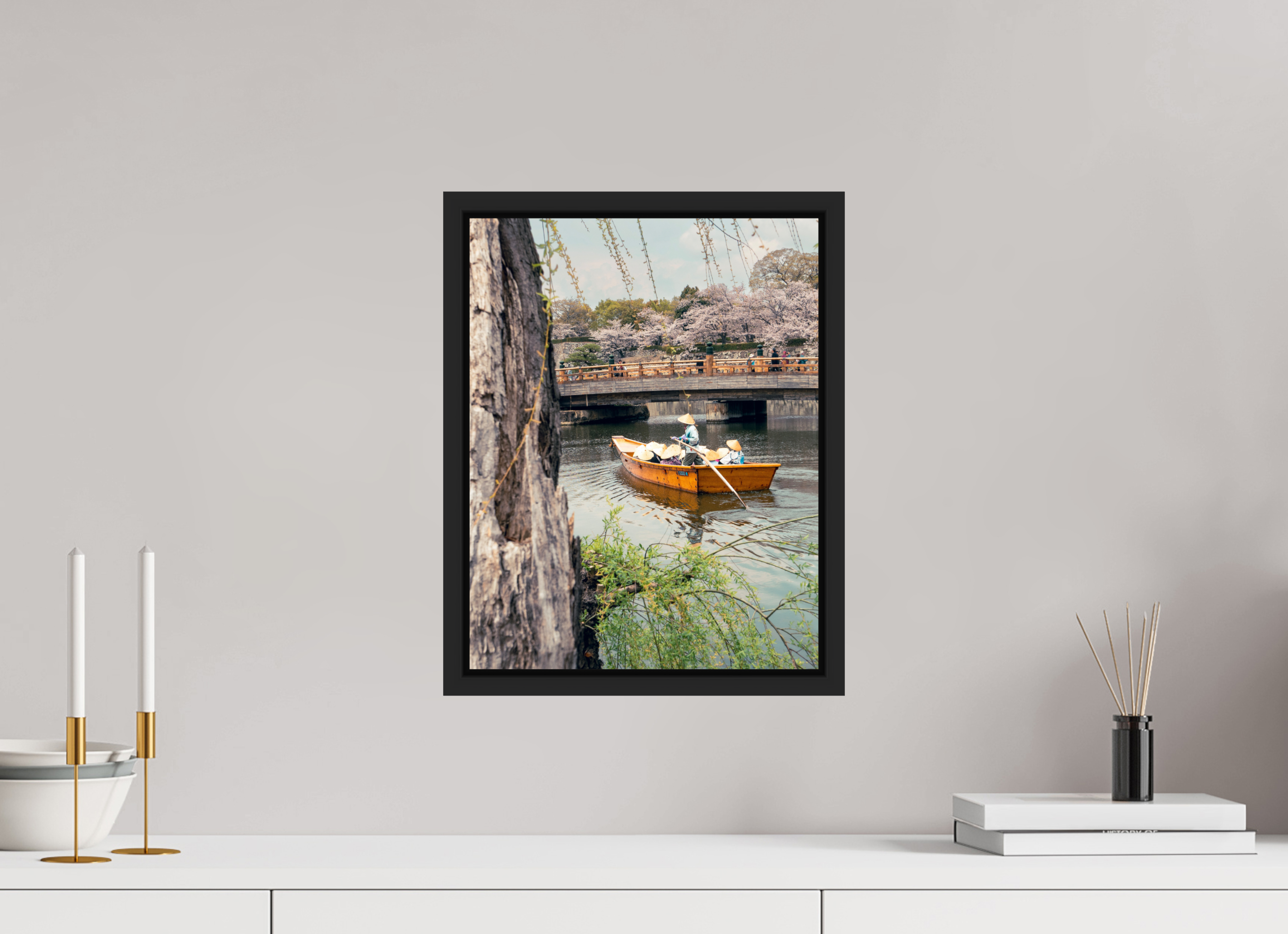 30 x 38,8 cm, Framed black matte fullbleed A boat in Himeji