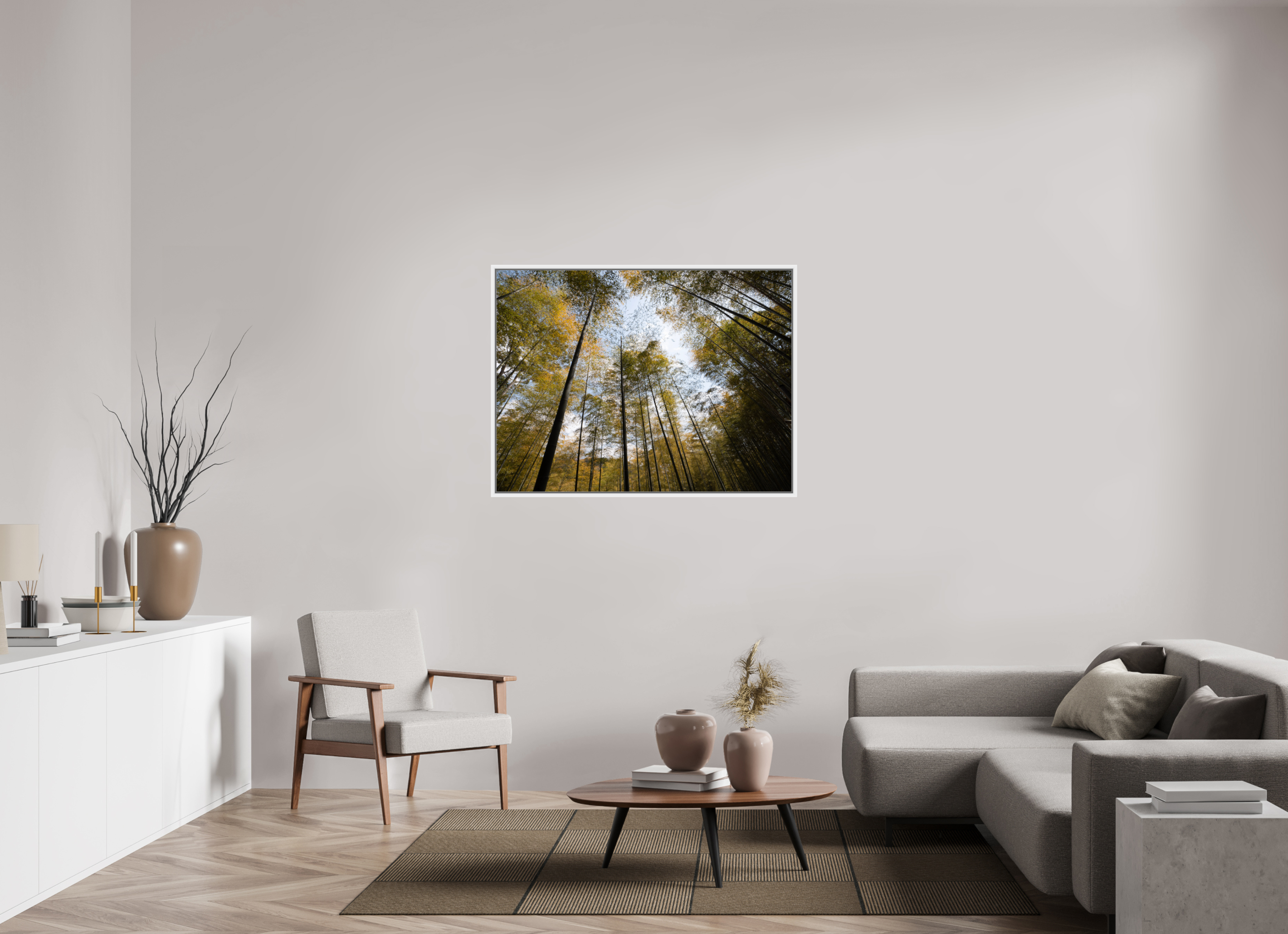 120 x 90 cm, Framed white fullbleed Bamboo in Japan