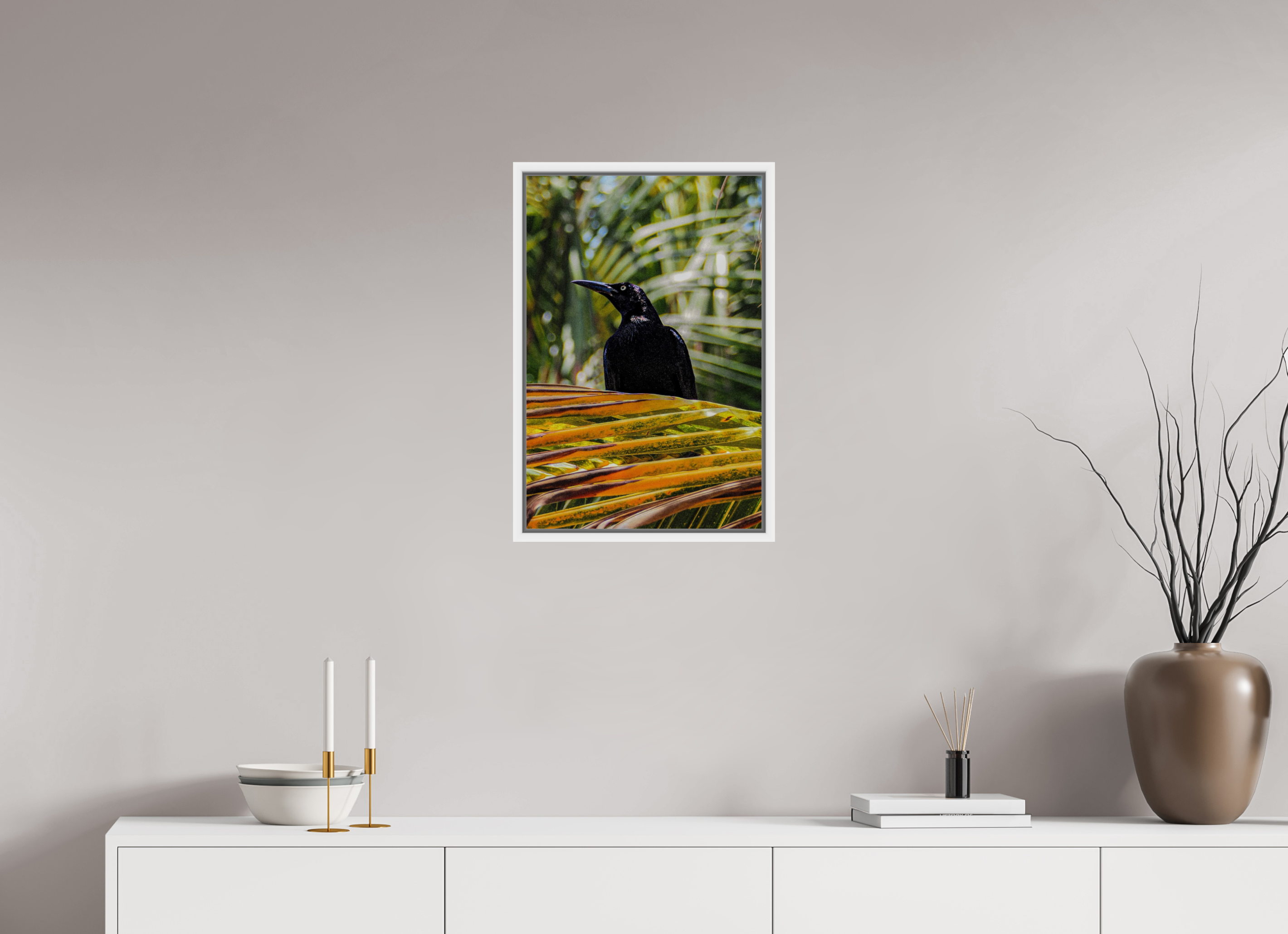 40 x 60 cm, Framed white fullbleed A bird among the trees