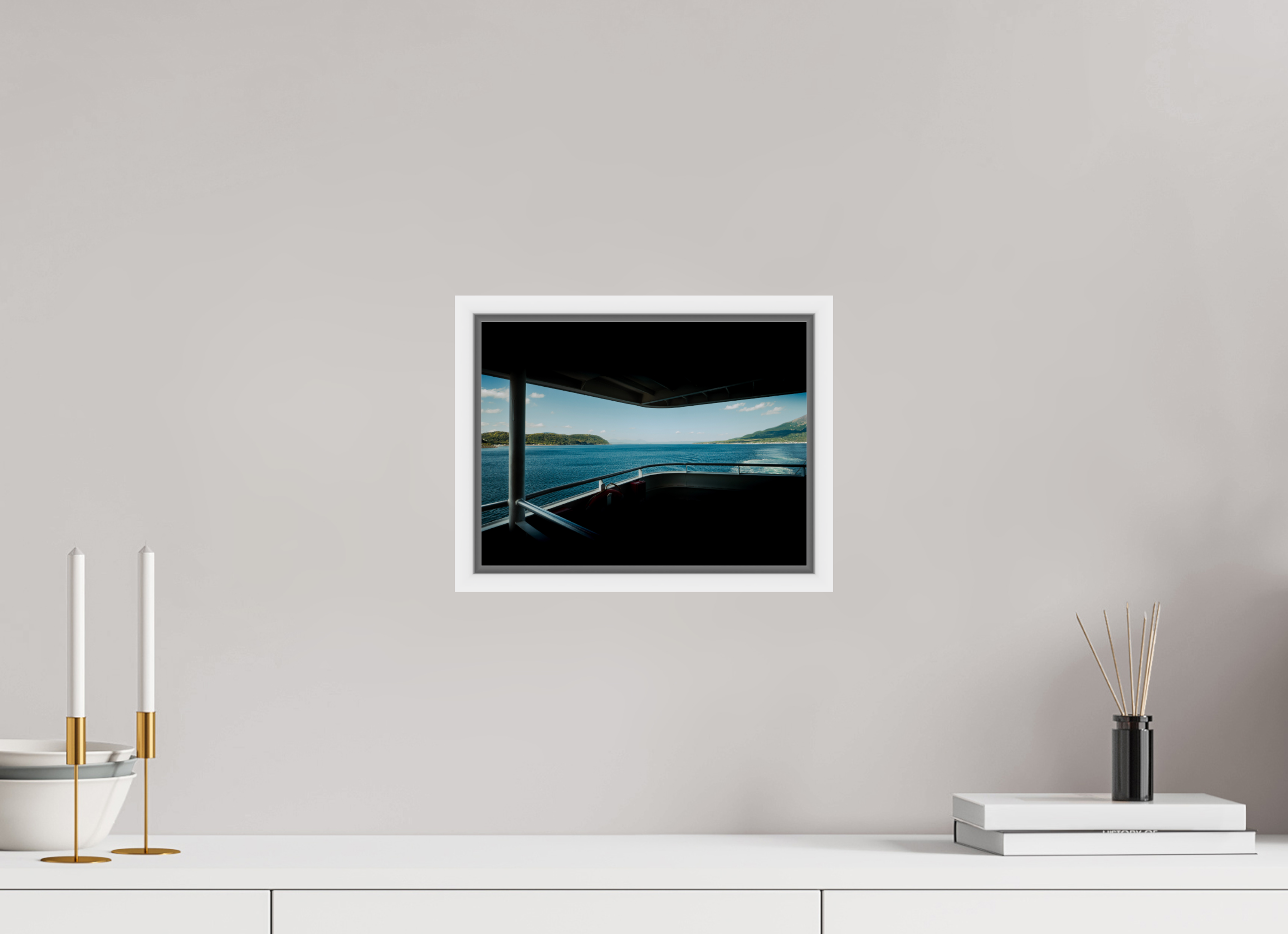 28 x 21 cm, Framed white fullbleed From the ferry