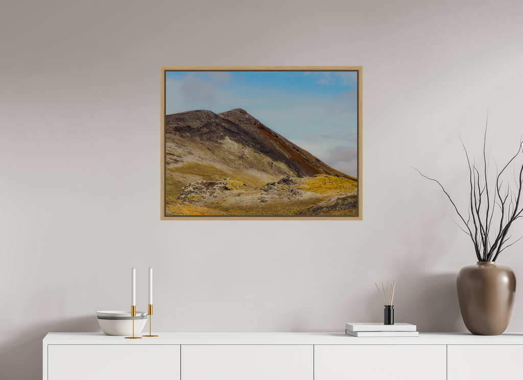 80 x 60 cm, Framed natural oak fullbleed Mountainous Iceland