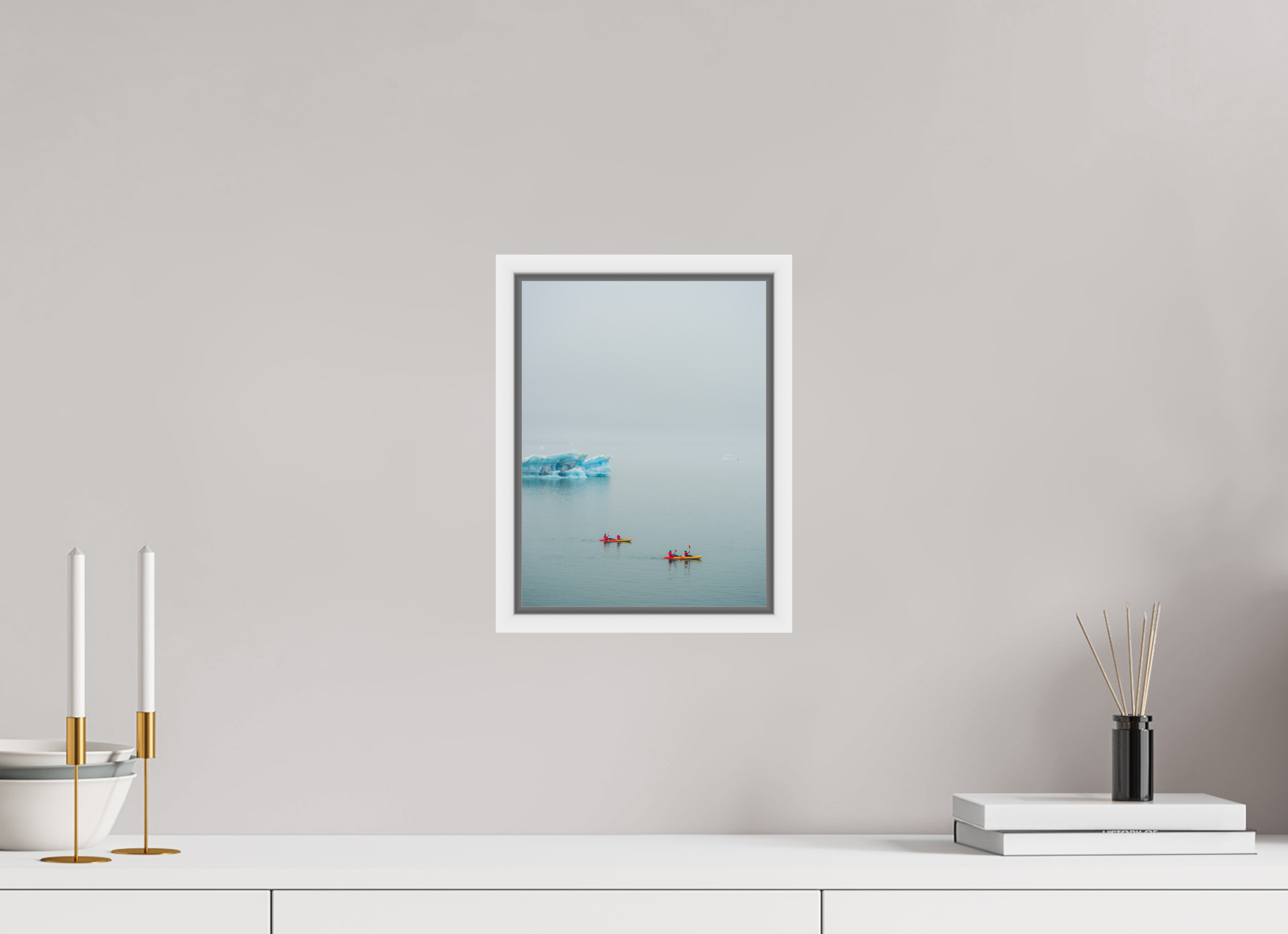 21 x 28 cm, Framed white fullbleed Two canoes