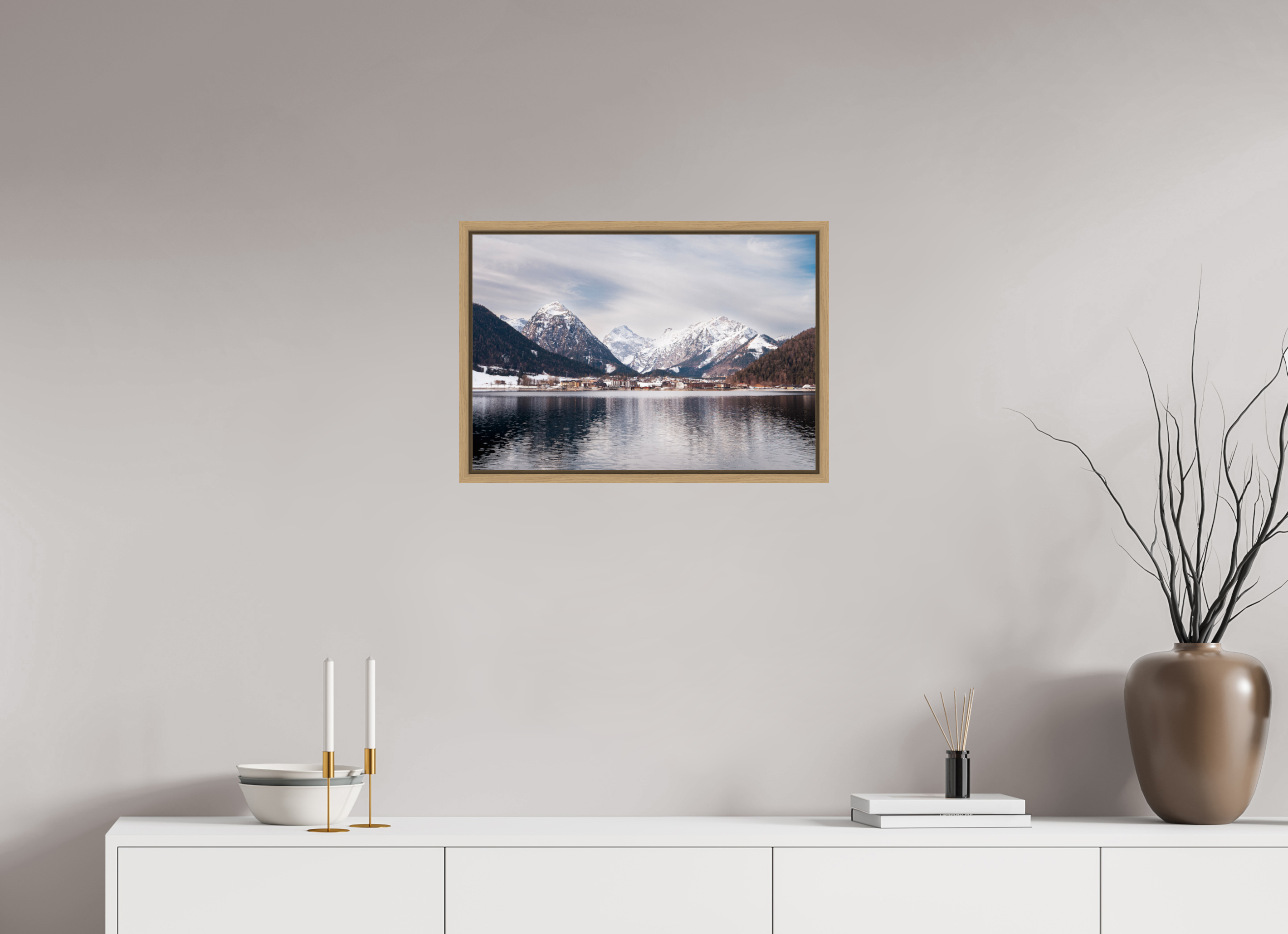 58,3 x 40 cm, Framed natural oak fullbleed A village in Austria