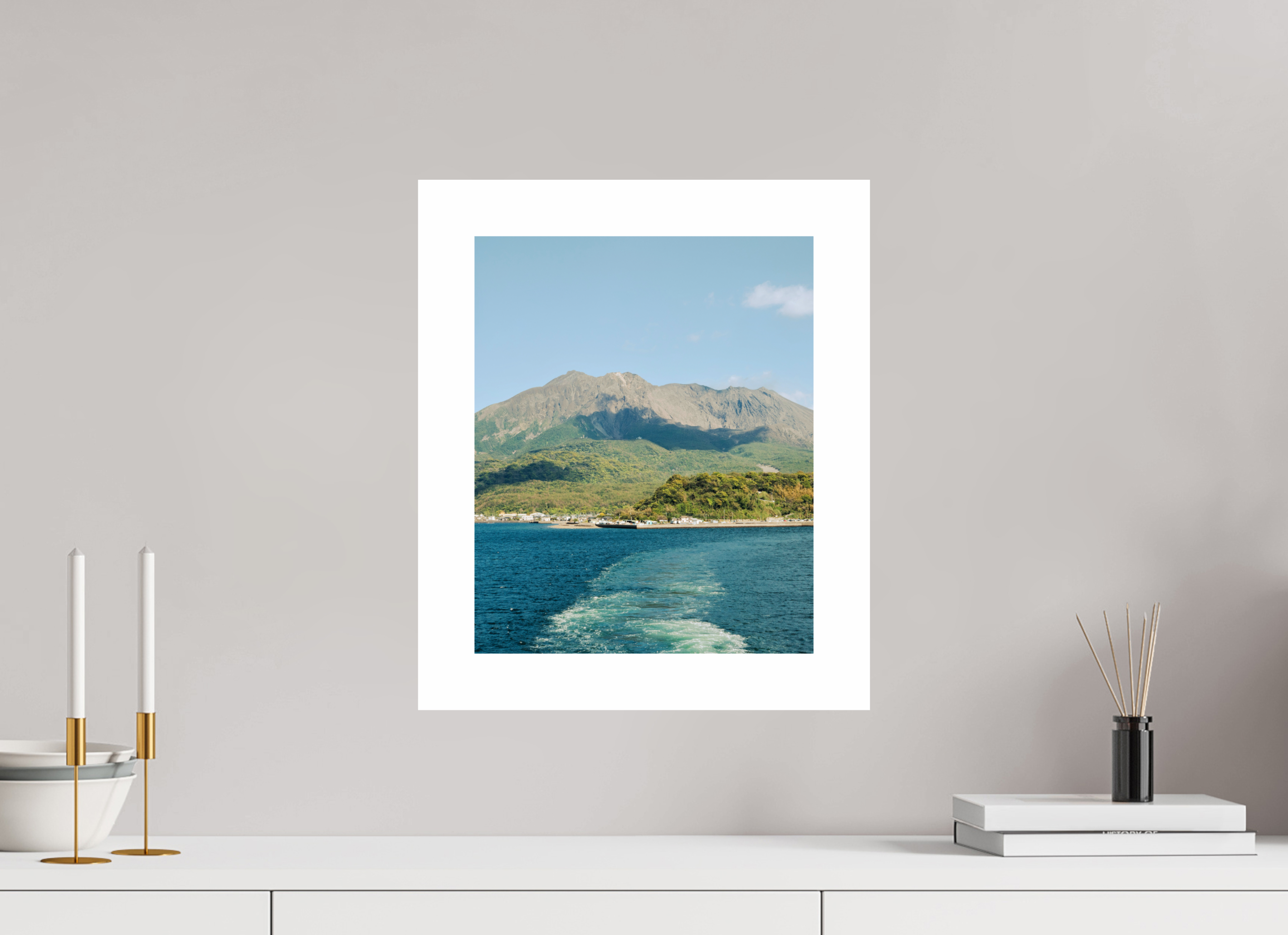 30 x 36,9 cm, Unframed Fuji Crystal DP II 5cm white border Sakurajima Island from a ferry