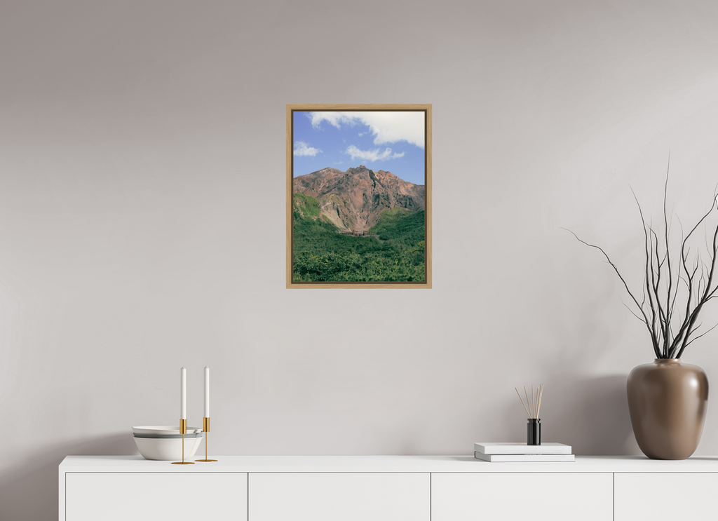 40 x 51,8 cm, Framed natural oak fullbleed Sakurajima Volcano