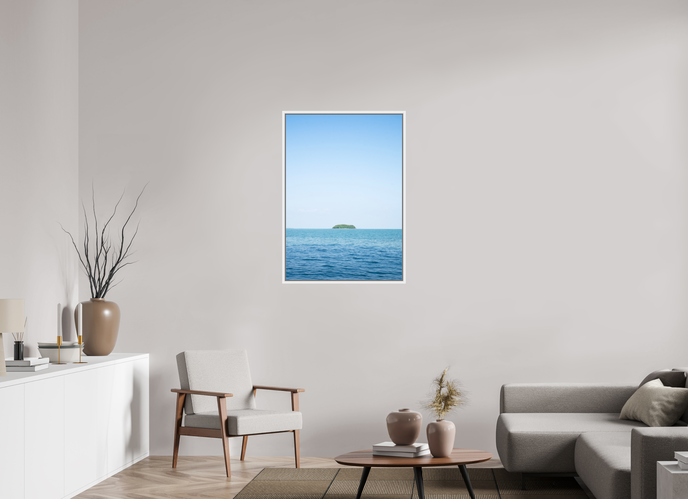 70 x 99,6 cm, Framed white fullbleed An island off of Thailand