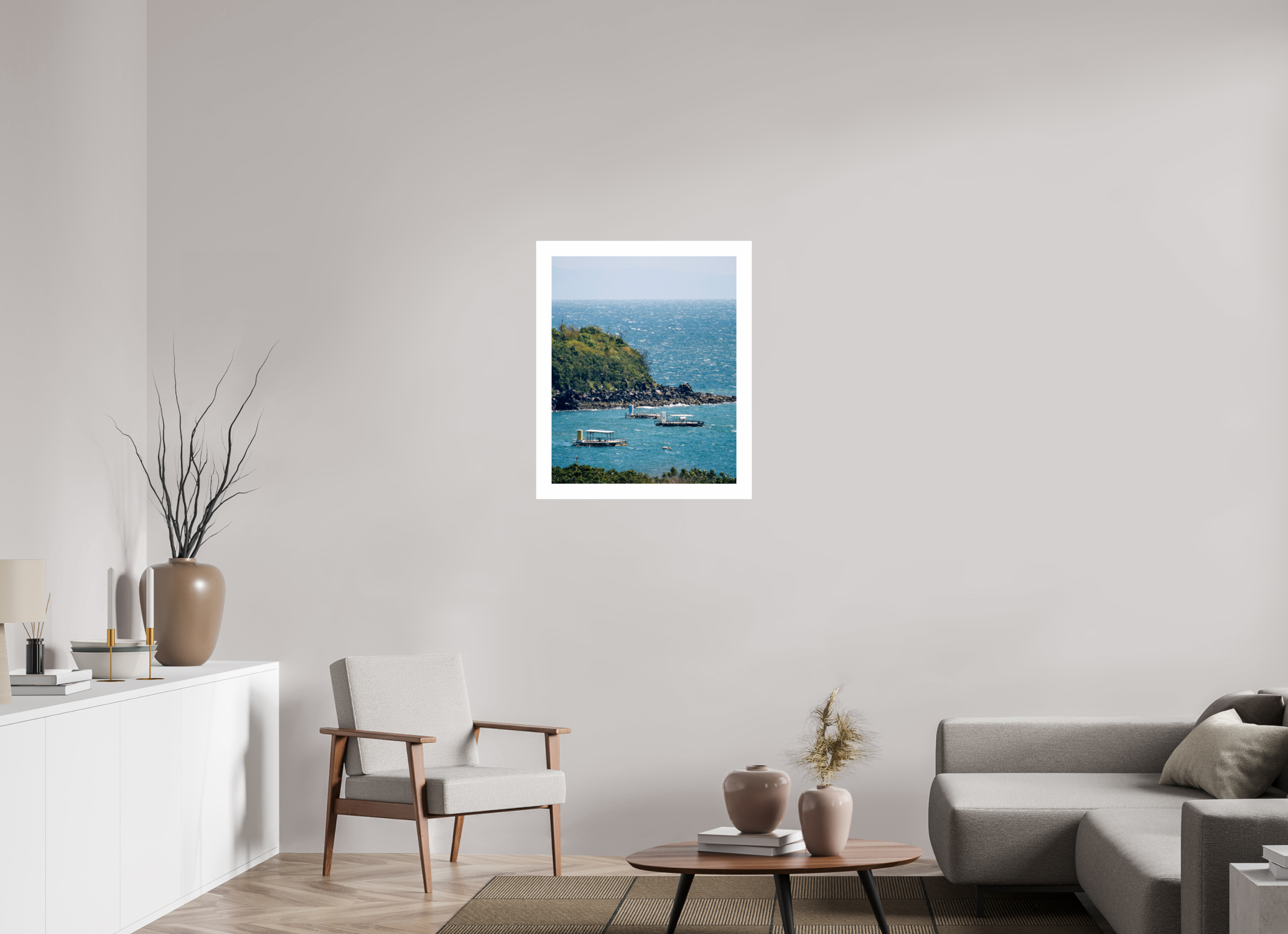 60 x 73,8 cm, Fuji Crystal DP II 5cm white border Boats off of Sakurajima Island