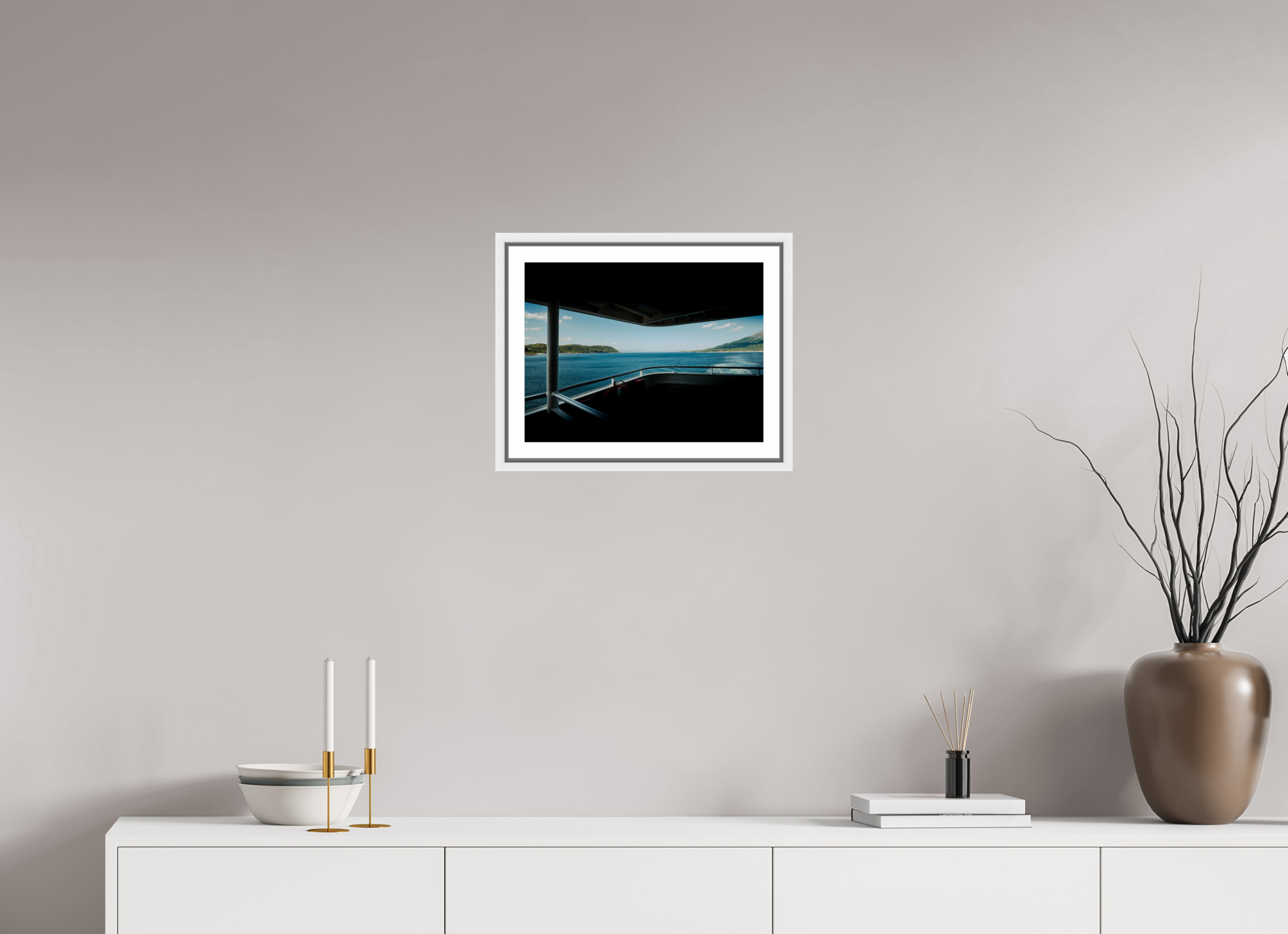 40 x 30 cm, Framed white with border From the ferry