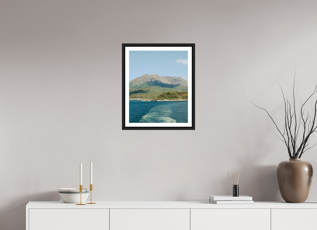 40 x 49,2 cm, Framed black matte with border Sakurajima Island from a ferry