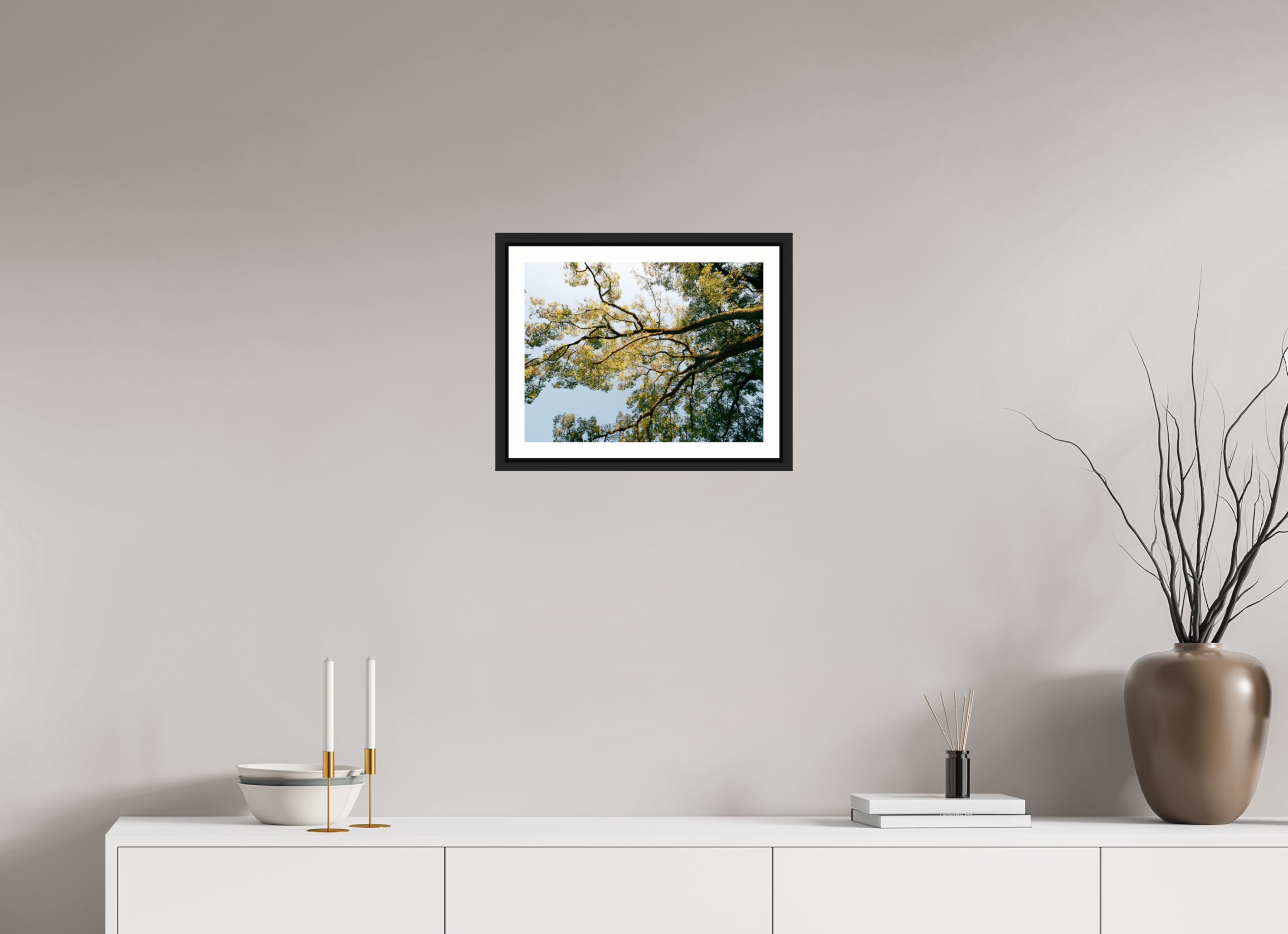 40 x 30 cm, Framed black matte with border A big Japanese tree