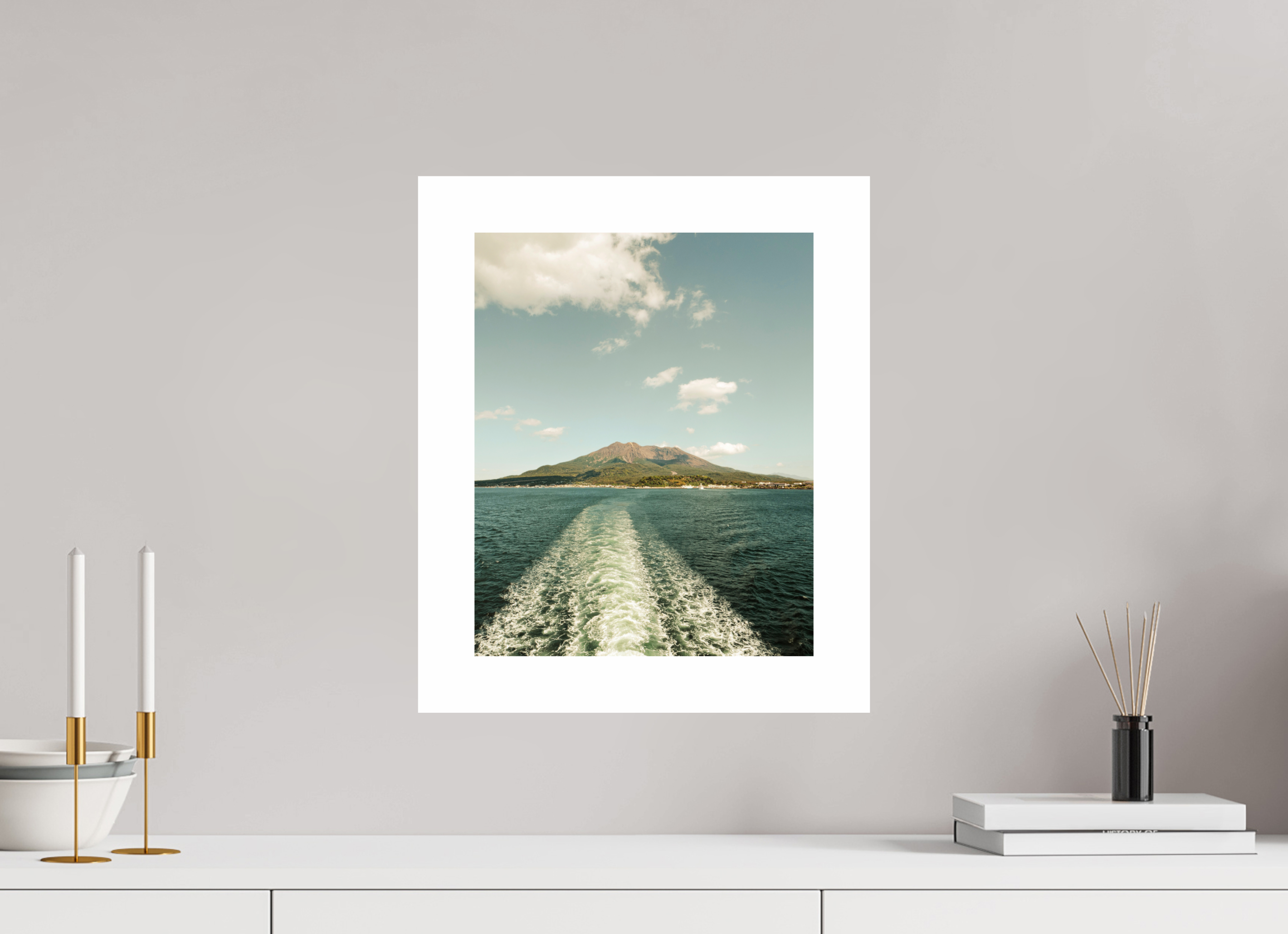 30 x 37,5 cm, Fuji Crystal DP II 5cm white border A ferry view of Sakurajima Island