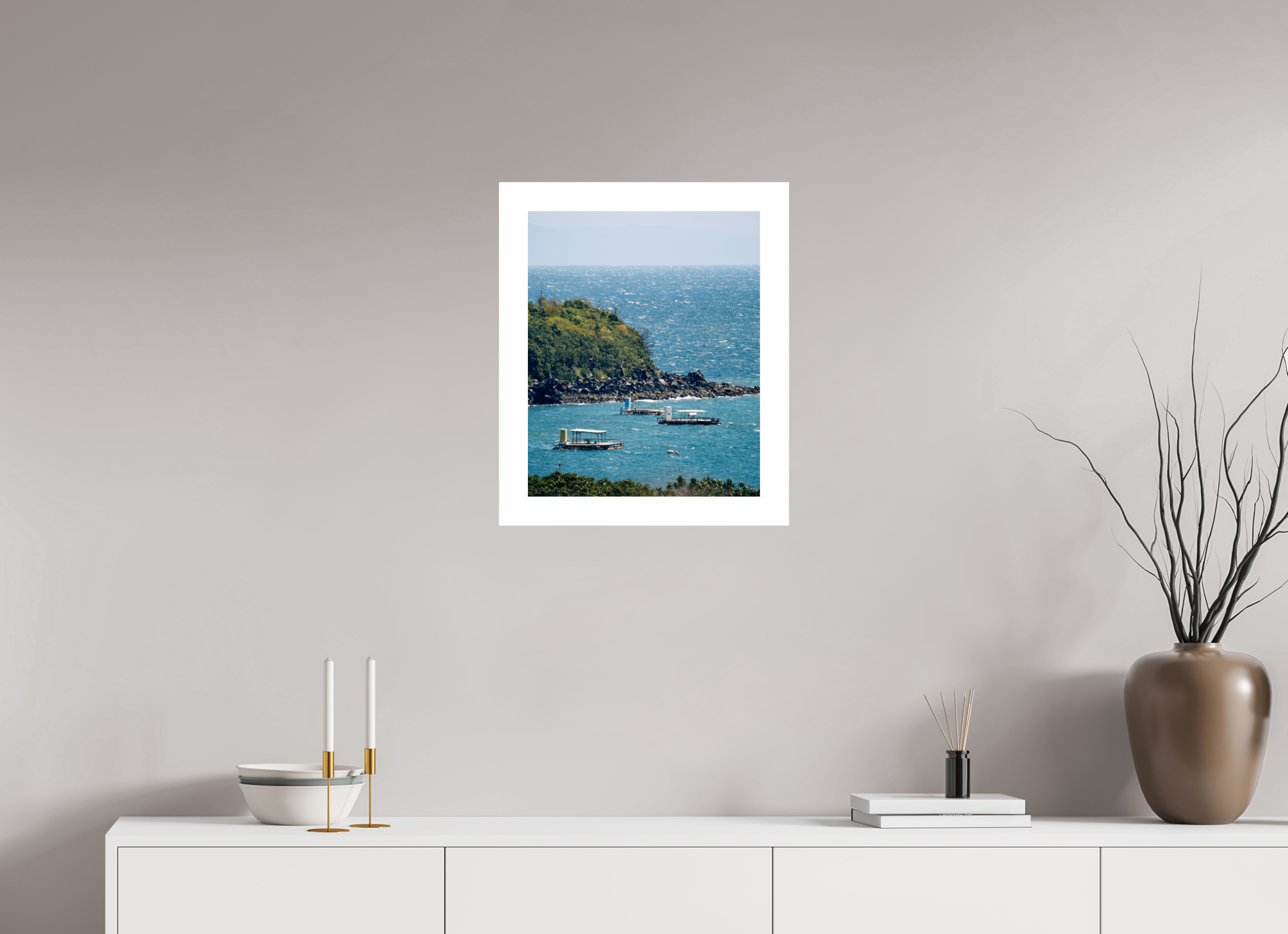 40 x 49,2 cm, Fuji Crystal DP II 5cm white border Boats off of Sakurajima Island