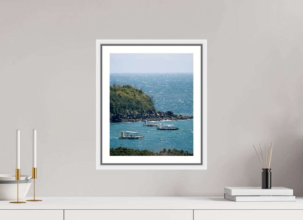 30 x 36,9 cm, Framed white with border Boats off of Sakurajima Island