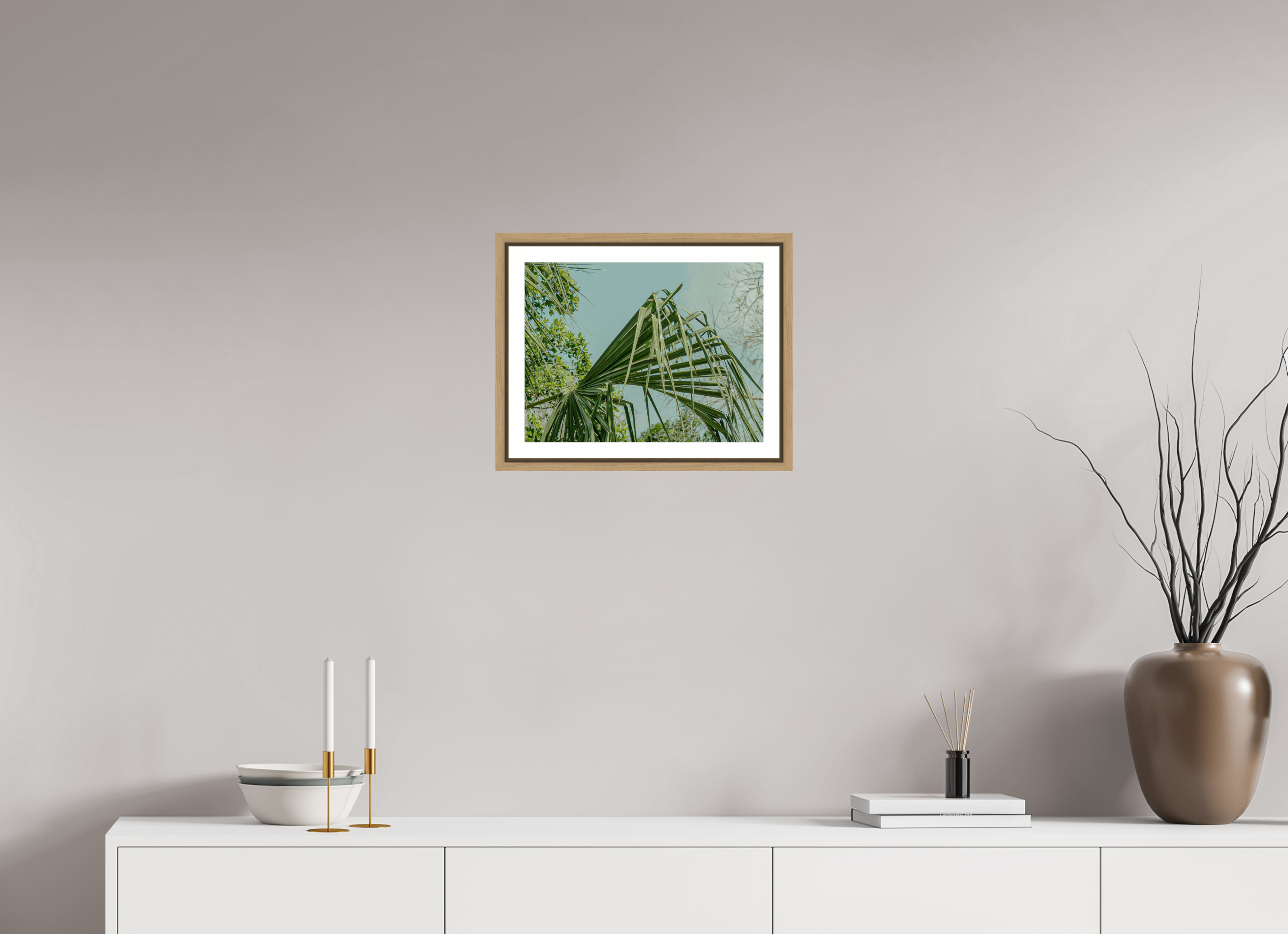40 x 30 cm, Framed natural oak with border The Mexican Palm