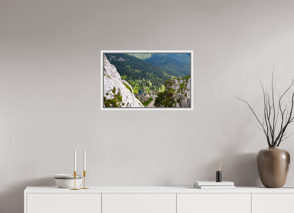 64,3 x 40 cm, Framed white fullbleed A church at the Bavarian Alps