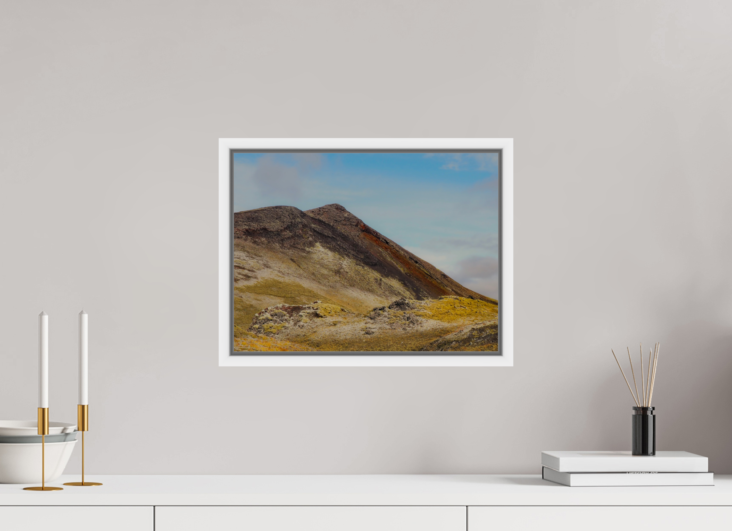 40 x 30 cm, Framed white fullbleed Mountainous Iceland