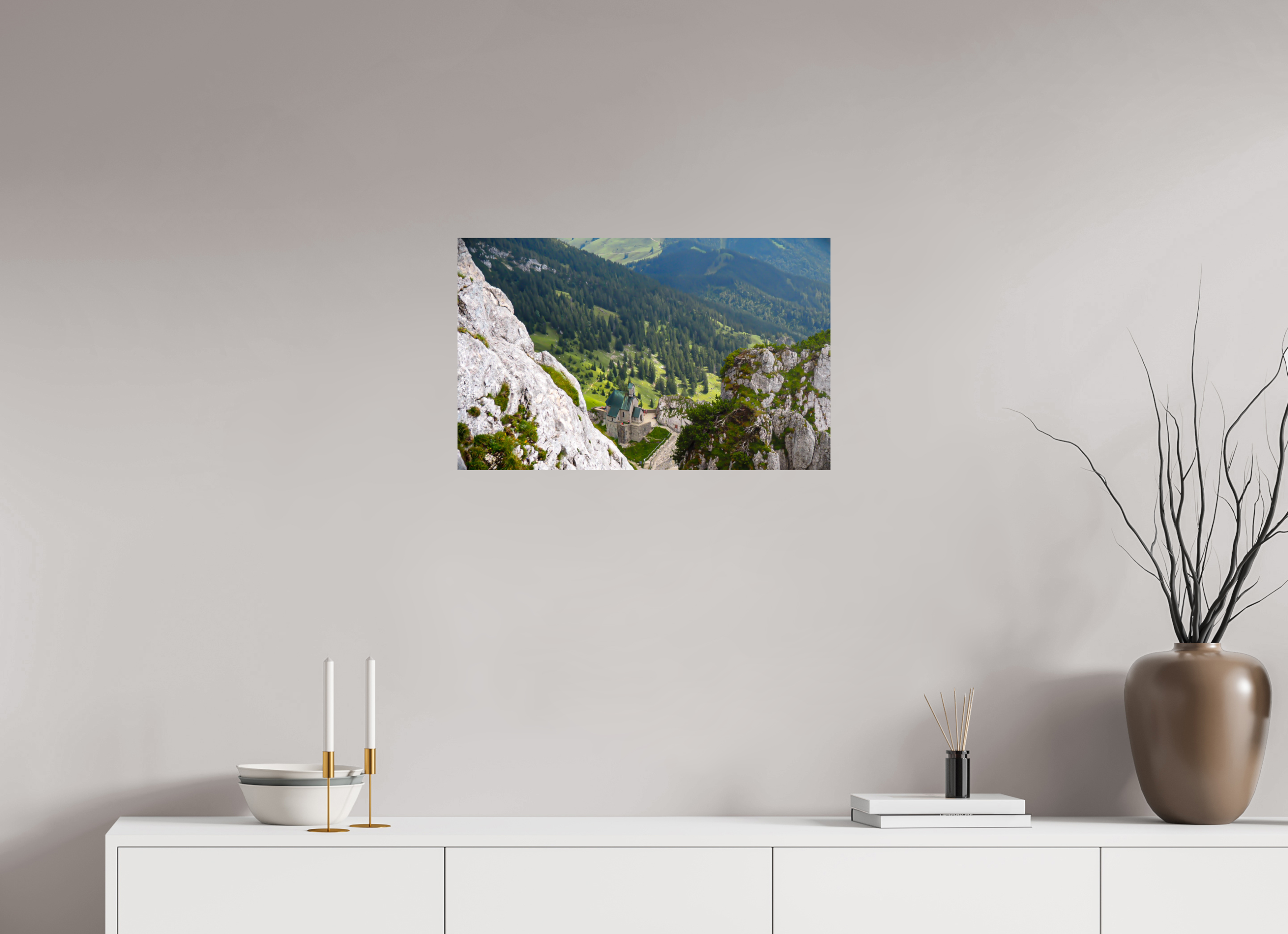 64,3 x 40 cm, Unframed Photo Print On Fuji Crystal DP II A church at the Bavarian Alps