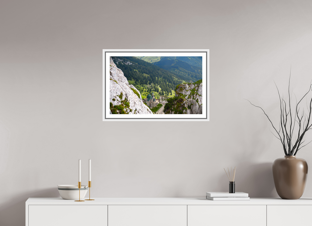 64,3 x 40 cm, Framed white with border A church at the Bavarian Alps