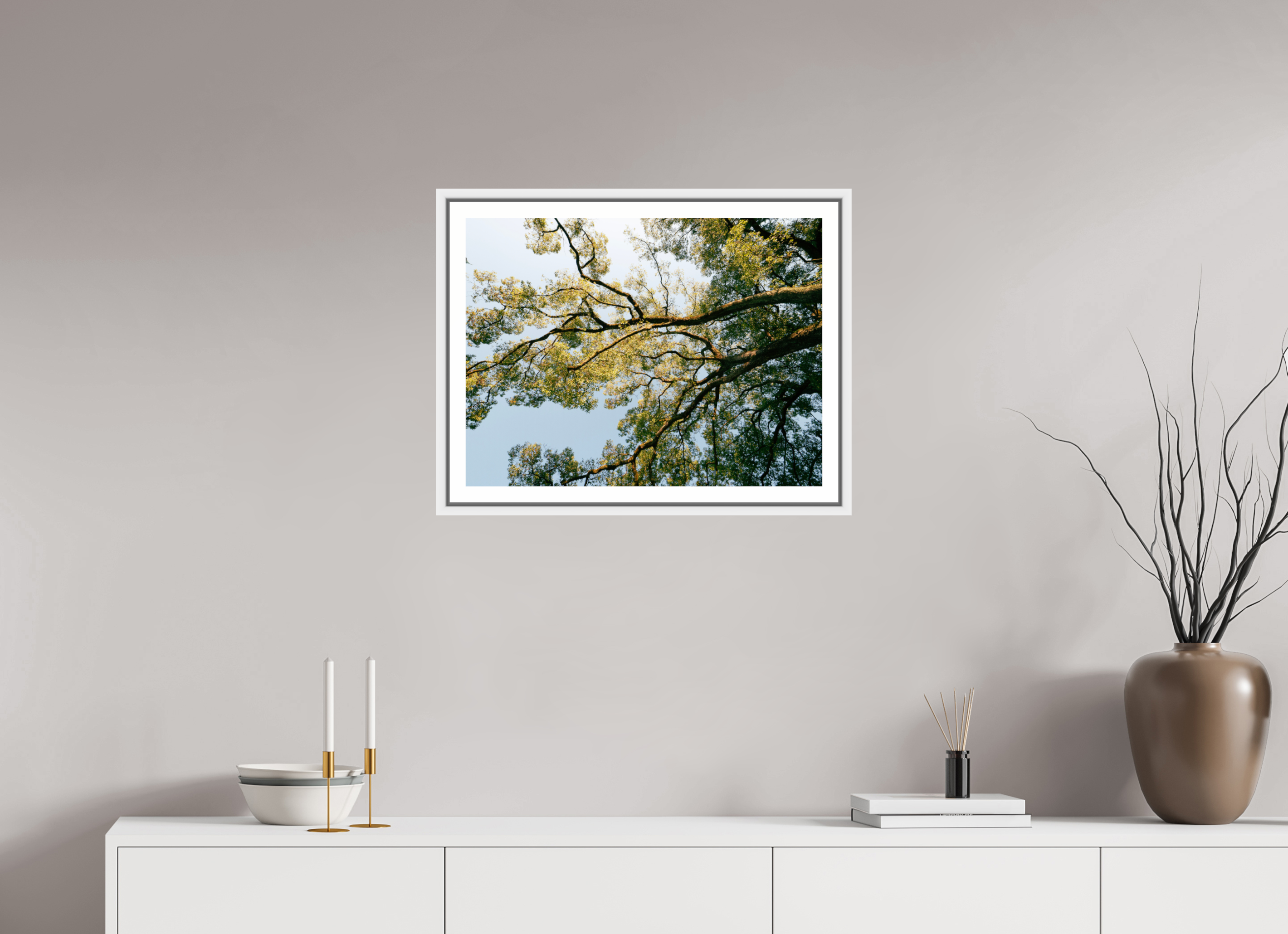 60 x 45 cm, Framed white with border A big Japanese tree