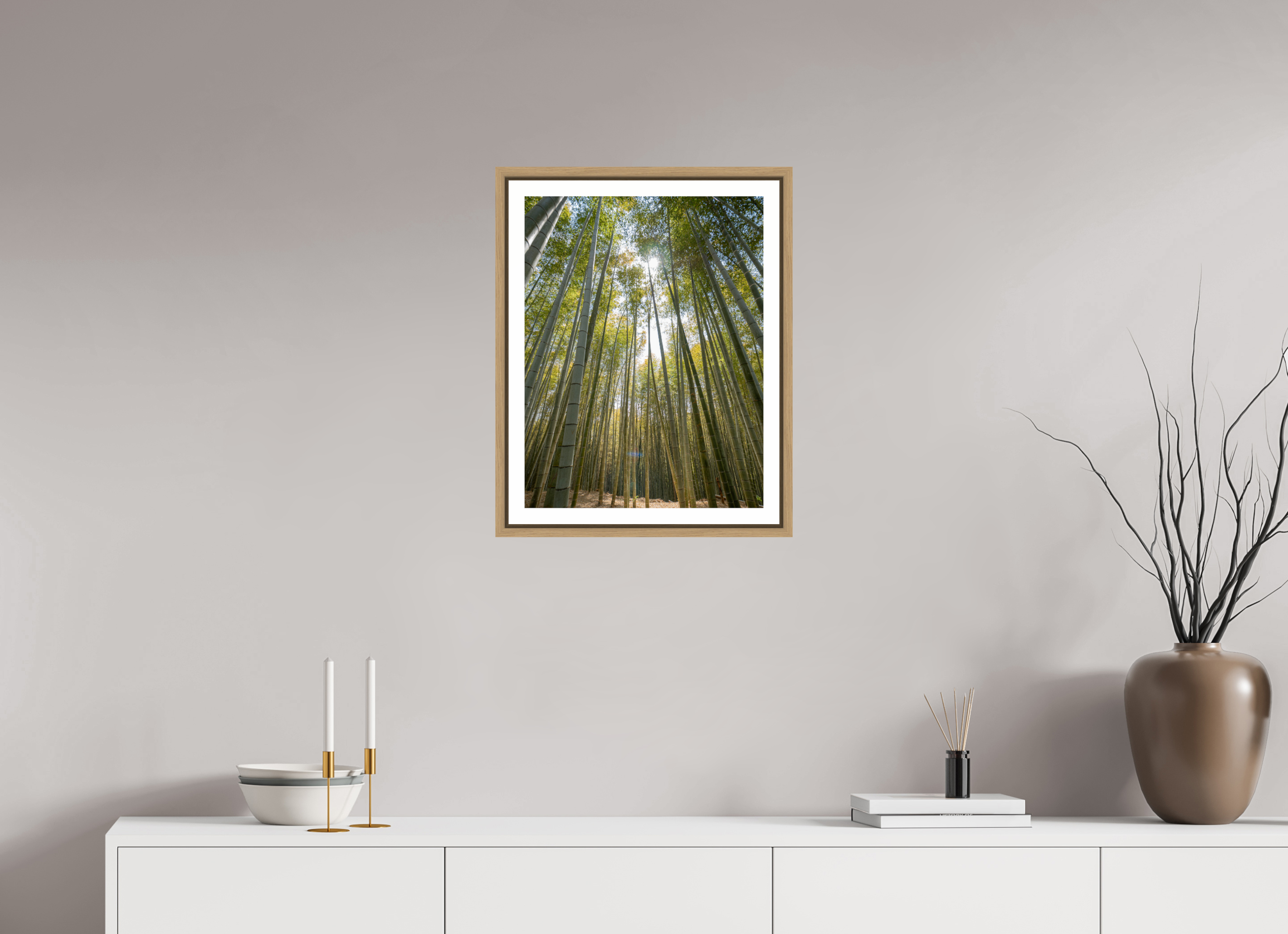 40 x 52,4 cm, Framed natural oak with border Japans bamboo