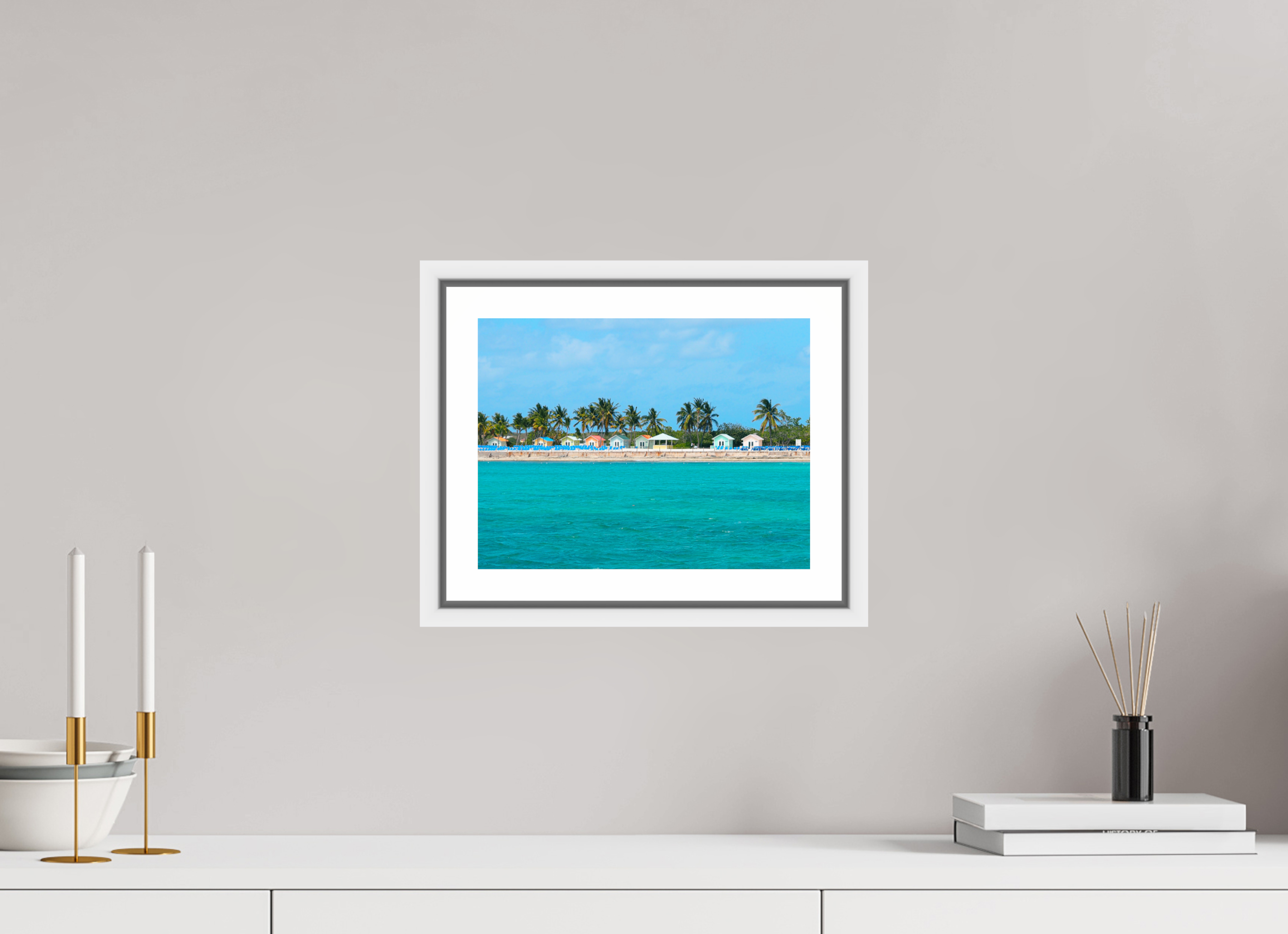 28 x 21 cm, Framed white with border Houses at The Bahamas