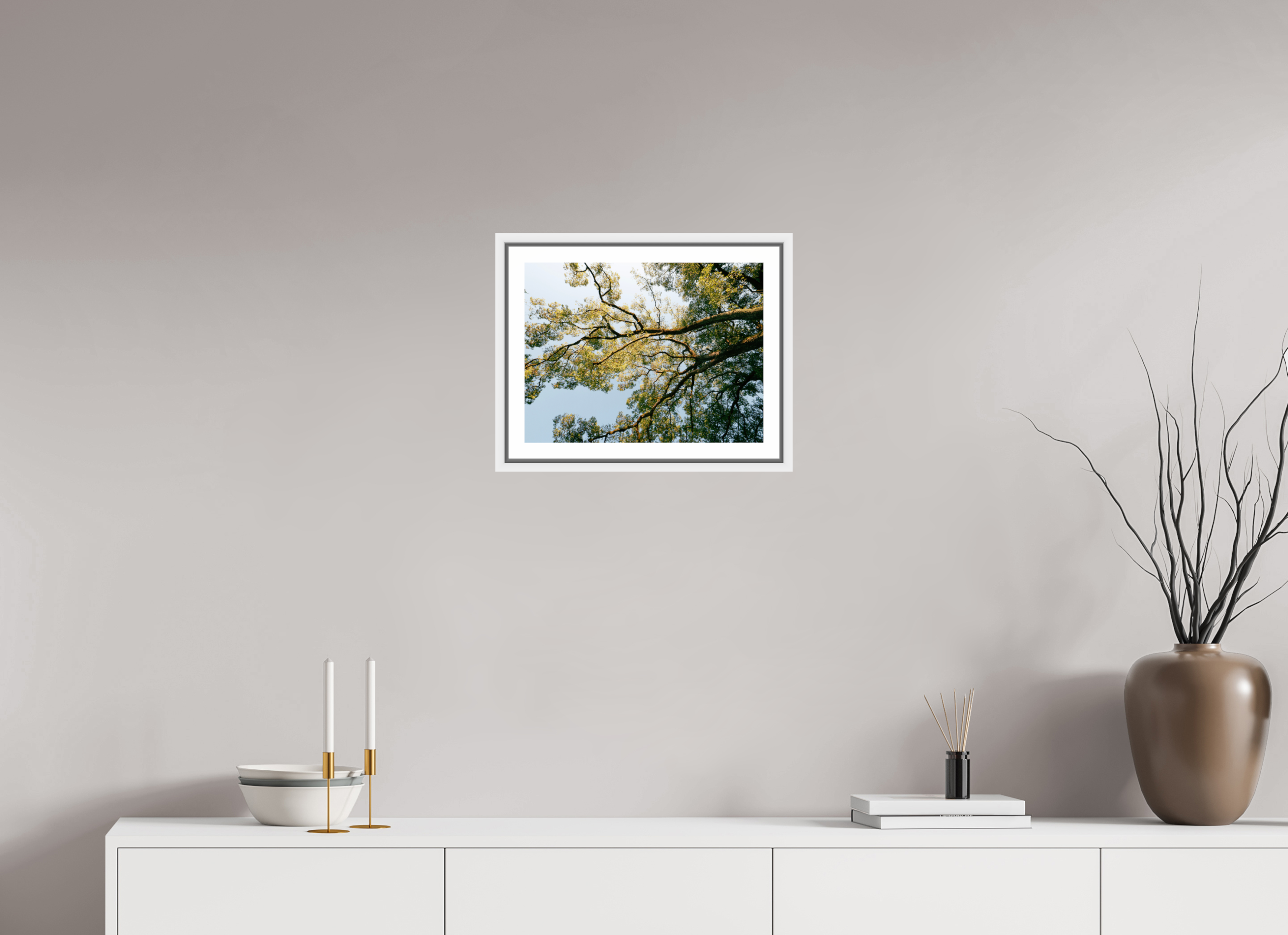 40 x 30 cm, Framed white with border A big Japanese tree