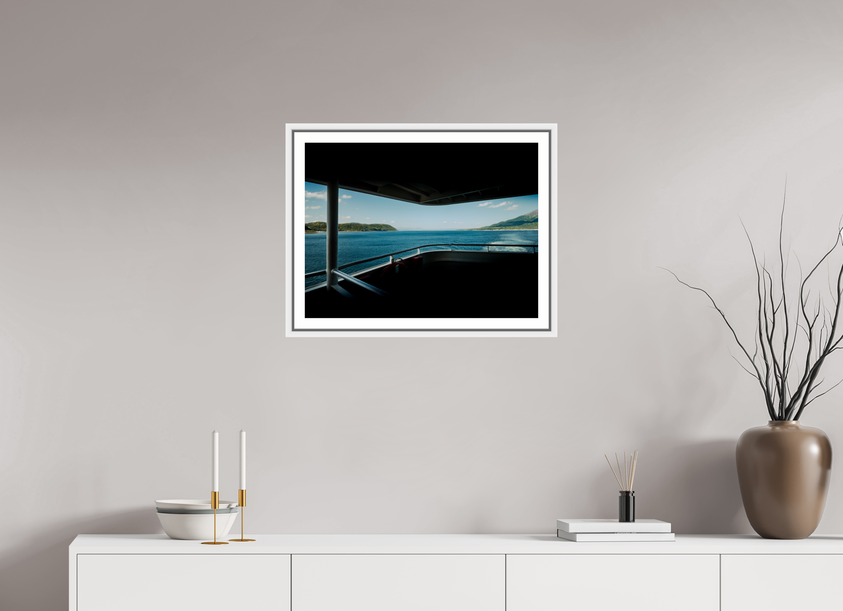 60 x 45 cm, Framed white with border From the ferry